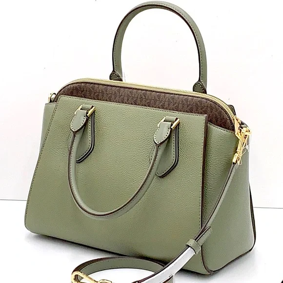 MICHAEL KORS DARIA LARGE SATCHEL ARMY GREEN / BROWN SIGNATURE COLOR - Picture 3 of 16